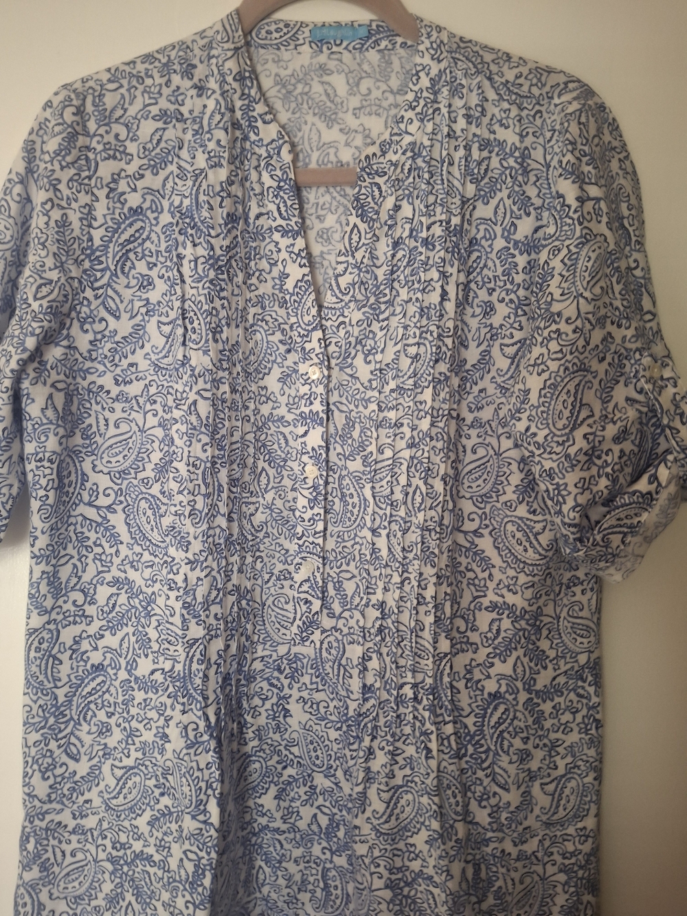 J. McLaughlin Linen Popover Shift Dress with Blue Paisley Print